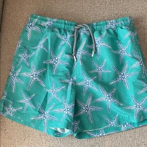 Primark Teal Green Starfish Print Men’s Swim Trunks